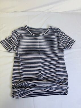 Hollister Navy, White & Light Pink Striped Short Sleeve Ribbed Tee